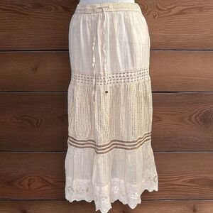 Nation AK Outfits Skirt Ivory White Gold Metallic Thread Boho Maxi